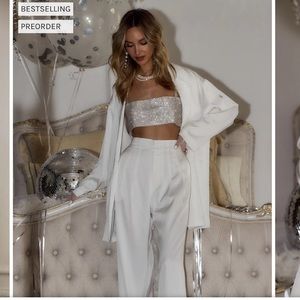 12th Tribe Halley White Satin Blazer & Trousers